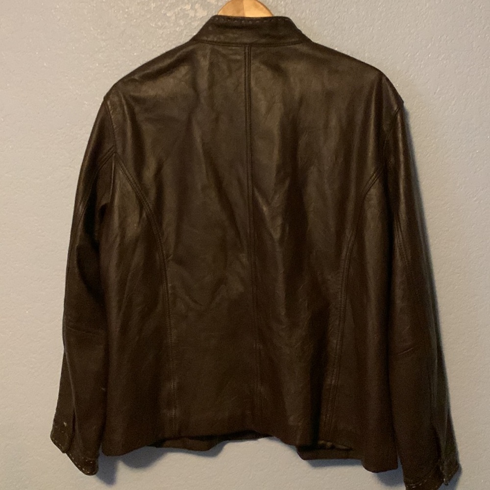 Chico’s Women’s Leather Shell Zip-Up Jacket Size 3 Brown - Picture 2 of 6